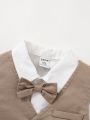 SHEIN Baby Boy 4pcs/Set Vest With Single-Breasted Buttons, Short-Sleeved Shirt, Butterfly Bowtie & Pants, Gentleman Clothing