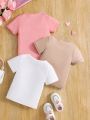 3pcs Baby Girl Cute Comfortable Casual Girl Printed Round Neck Short Sleeve T-Shirt Set