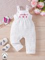 Baby Girls' Slogan And Pattern Printed Jumpsuit With Suspenders