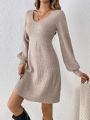 SHEIN Frenchy Women's V-neck Lantern Sleeve Sweater Dress