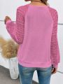 Women's Casual V-Neck Lace Patchwork Sweatshirt