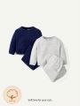 Cozy Cub Newborn Baby Boys' Soft Knitted Casual Round Neck Loose Sweatshirt And Pants Set, Solid Color 4pcs