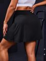 Daily&Casual Plus Size Solid Color Sports Skirt With Built-In Shorts