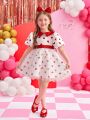 SHEIN Kids CHARMNG Valentine's Day Young Girl's Gorgeous Heart-Shaped Princess Puff Dress