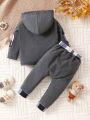 Infant Boys' Casual Outfit For Autumn And Winter With Grid Pattern Patch Elbow And Anti-friction Design