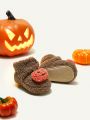 Cozy Cub Boys' Khaki Fashionable Pumpkin Design Halloween Comfortable Casual Warm Boots