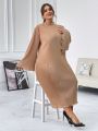 SHEIN Privé Plus Size Women's Stand Collar Bell Sleeve Dresses