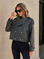 SHEIN Essnce Pu Water Washed Vintage Style Jacket