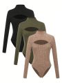 Women'S High Collar Ribbed Bodysuit With Cut-Outs