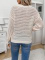 SHEIN Frenchy Women's V-Neck Hollow Out & Drop Shoulder Shoulder Long Sleeve Sweater