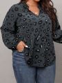 SHEIN LUNE Plus Size Women's Printed Shirt With Notched Collar