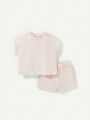 Cozy Cub 4pcs Newborn Baby Boys' Solid Color With Flutter Sleeves, Butterfly Knot Decoration & Shorts Outfits
