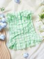 PETSIN Pet Green Plaid Bow Printed Dress