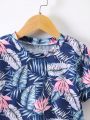 SHEIN Kids SUNSHNE Boys' Jungle Print Summer Short Sleeve T-Shirt
