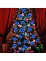 6pcs Blue Artificial Christmas Flowers With Clips, Holiday Party Decoration For Christmas Tree Or Wreath