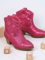 Girls Rhinestone Detail Slip On Boots