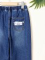 SHEIN Boys' Regular Fit Elastic Waist Casual Jeans, For Tween
