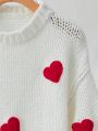SHEIN Essnce Women'S Heart Pattern Drop Shoulder Sweater