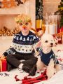 PETSIN Christmas Reindeer & Fair Isle Pattern Blue & White Pet Sweater