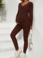 SHEIN Pregnant Women's Solid Color Slim Fit Jumpsuit