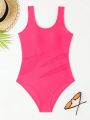 Teen Girls' One Piece Swimsuit With Mesh Hollow Out Splicing
