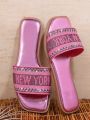 Women'S Pink Flat Sandals With 'New York' Printed Text Design