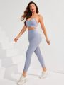 Yoga Basic Women's Solid Color Camisole Top And Leggings Sportswear Set