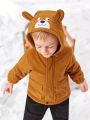 SHEIN Baby Boy 3D Ear Design Cartoon Graphic Hooded Thermal Lined Coat