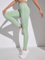 SHEIN Seamless Knitted Solid Color Jacquard Skinny Casual Sports Leggings