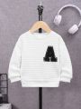 SHEIN Infant Unisex's Casual White Grid Check Patch Long-Sleeved Crewneck Sweatshirt
