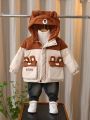 SHEIN Young Boys Cute Hooded Patchwork -Padded Jacket With Bear Decor
