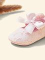 Cozy Cub Baby Girls Floral Embroidered Bow Decor Ruffle Trim Ballet Flats For Outdoor