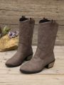 Women's Fashion Plus Size High Heel Embroidered Western Boots