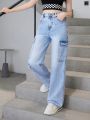 Teen Girls' New Casual Four-season Straight Leg Jeans With Workwear Style