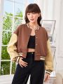 SHEIN Teen Girls' Knit Patchwork Casual Short Jacket