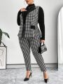 SHEIN Privé Women's Plus Size Houndstooth Color Block Suit Set