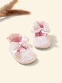 Cozy Cub Baby Girls Floral Embroidered Bow Decor Ruffle Trim Ballet Flats For Outdoor