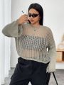 SHEIN CURVE+ Plus Size Drop Shoulder Distressed Sweater, Without Bra