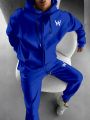 Men's Plus Size Hoodie And Pants Set With Letter Print
