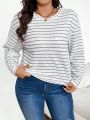 SHEIN Frenchy Plus Size Women's Striped Criss-cross Back T-shirt