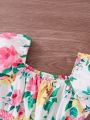 Girls' Floral Elastic Waist A-Line Dress