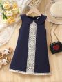 SHEIN Kids CHARMNG Toddler Girls' Blue Sleeveless Doll Collar A-Line Dress