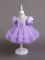 Baby Girl Sequined Mesh Birthday Party Casual Princess Dress For Gathering