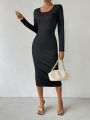 SHEIN Essnce Women's Pure Color Slim Fit Round Neck Dress