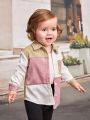 SHEIN Baby Girl Colorblock Button Front Shirt