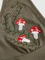 ROMWE Fairycore Mushroom Embroidery Asymmetric Hem Halter Top