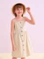 Girls Solid Button Front Cami Dress