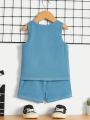 SHEIN Baby Boy's Casual Comfortable Expression Print Vest And Shorts Set