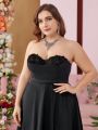 SHEIN Belle Plus Size Strapless Evening Gown With 3d Flower Decor And Perspective Netting Skirt