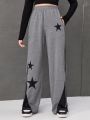 SHEIN Teen Girl Star Print Contrast Striped Side Sweatpants